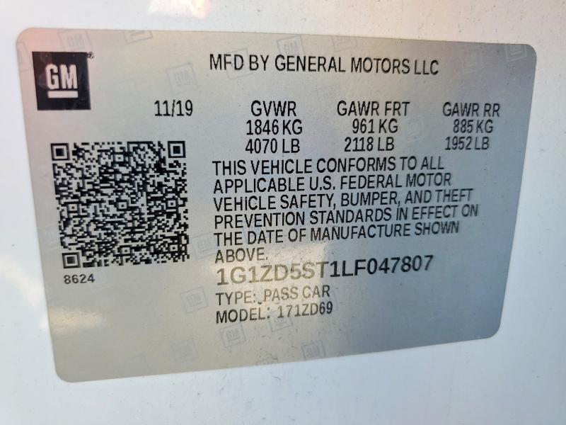 50733326 :رقم المزاد ، 1G1ZD5ST1LF047807 vin ، 2020 Chevrolet Malibu مزاد بيع