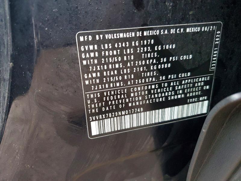 Aukcja sprzedaży 2022 Volkswagen Taos, vin: 3VVRX7B29NM017749, numer aukcji: 49602186