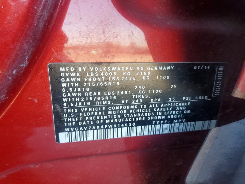 48853306 :رقم المزاد ، WVGAV7AX4FW014530 vin ، 2015 Volkswagen Tiguan مزاد بيع