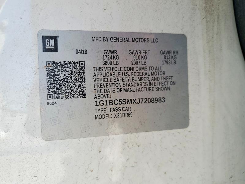 Aukcja sprzedaży 2018 Chevrolet Cruze, vin: 1G1BC5SMXJ7208983, numer aukcji: 50481186