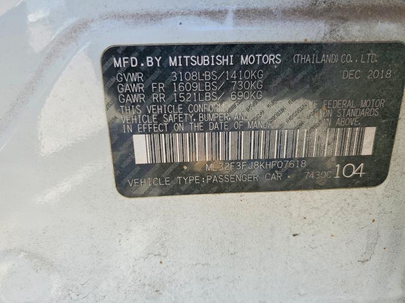 2019 Mitsubishi Mirage მანქანა იყიდება აუქციონზე, vin: ML32F3FJ8KHF07618, აუქციონის ნომერი: 51306686