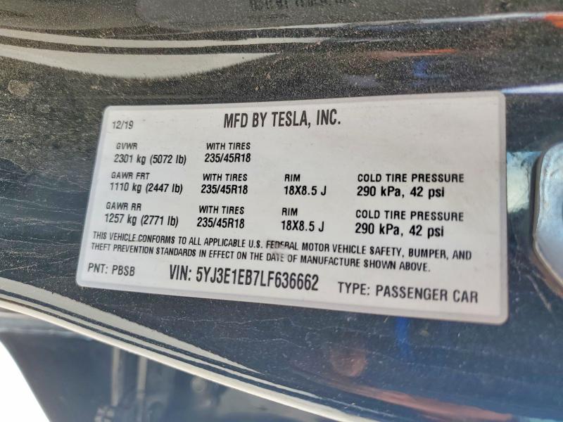 Aukcja sprzedaży 2020 Tesla Model 3, vin: 5YJ3E1EB7LF636662, numer aukcji: 51017776