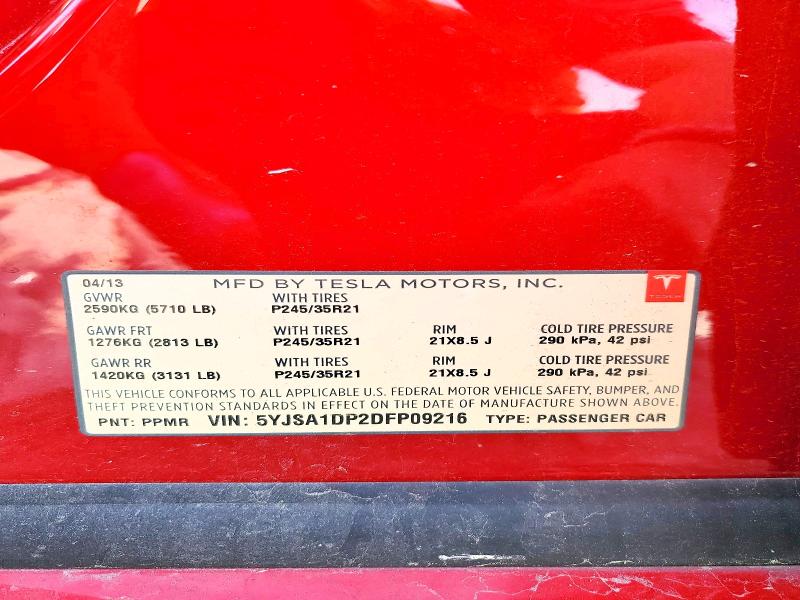 Aukcja sprzedaży 2013 Tesla Model S, vin: 5YJSA1DP2DFP09216, numer aukcji: 49123726