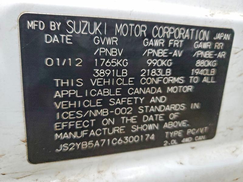 2012 Suzuki Sx4 მანქანა იყიდება აუქციონზე, vin: JS2YB5A71C6300174, აუქციონის ნომერი: 49788786