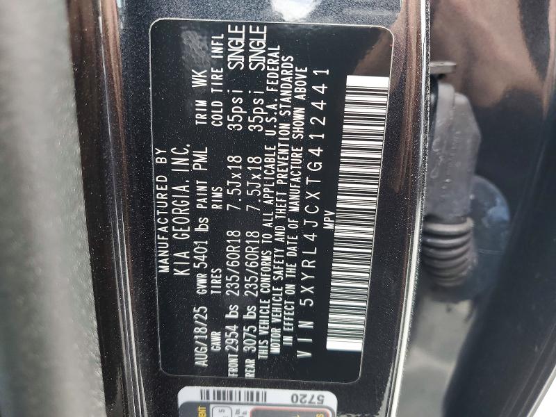 Продаж на аукціоні авто 2026 Kia Sorento, vin: 5XYRL4JCXTG412441, номер лоту: 50322496