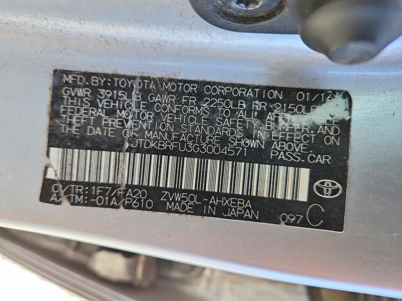 Продаж на аукціоні авто 2016 Toyota Prius, vin: JTDKBRFU3G3004571, номер лоту: 50132146