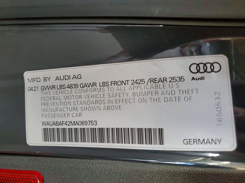 2021 Audi A4 მანქანა იყიდება აუქციონზე, vin: WAUABAF42MA069753, აუქციონის ნომერი: 49818446
