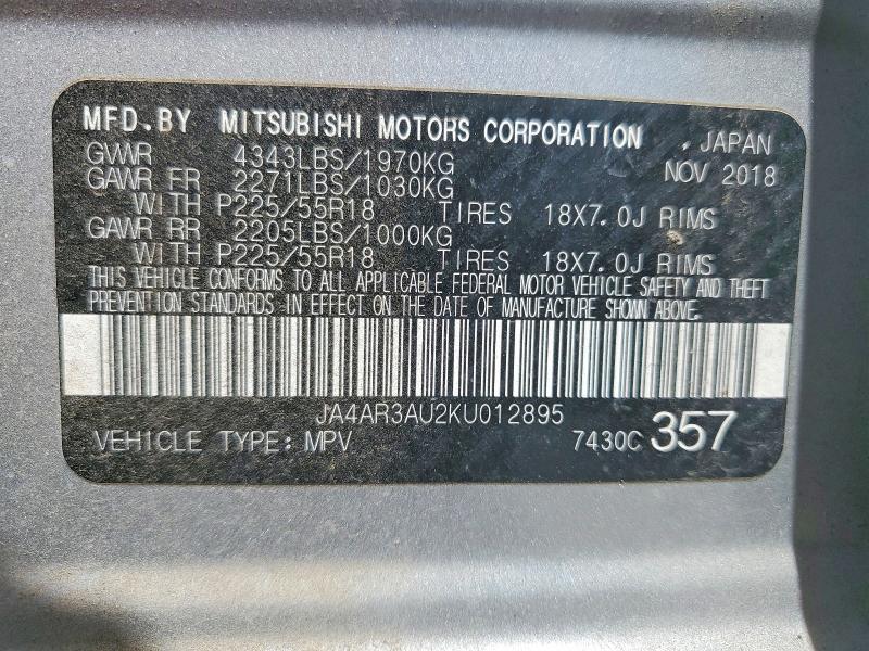 Продаж на аукціоні авто 2019 Mitsubishi Outlander Sport, vin: JA4AR3AU2KU012895, номер лоту: 49079386
