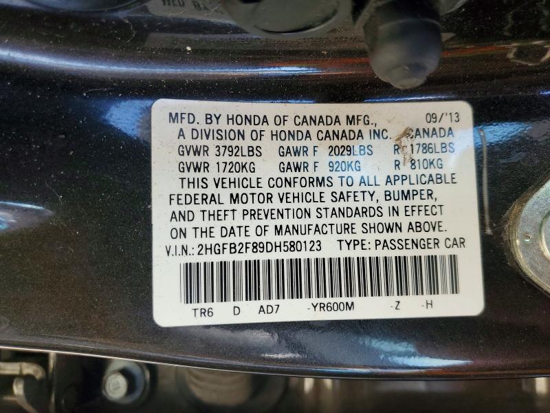 2013 Honda Civic მანქანა იყიდება აუქციონზე, vin: 2HGFB2F89DH580123, აუქციონის ნომერი: 48538996