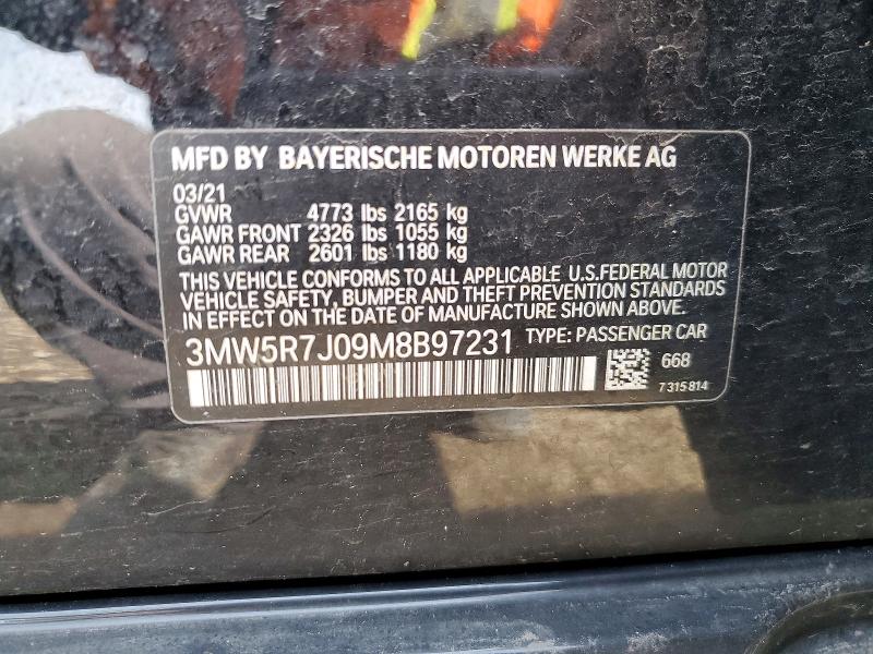 Продажа на аукционе авто 2021 Bmw 330xi, vin: 3MW5R7J09M8B97231, номер лота: 49109076