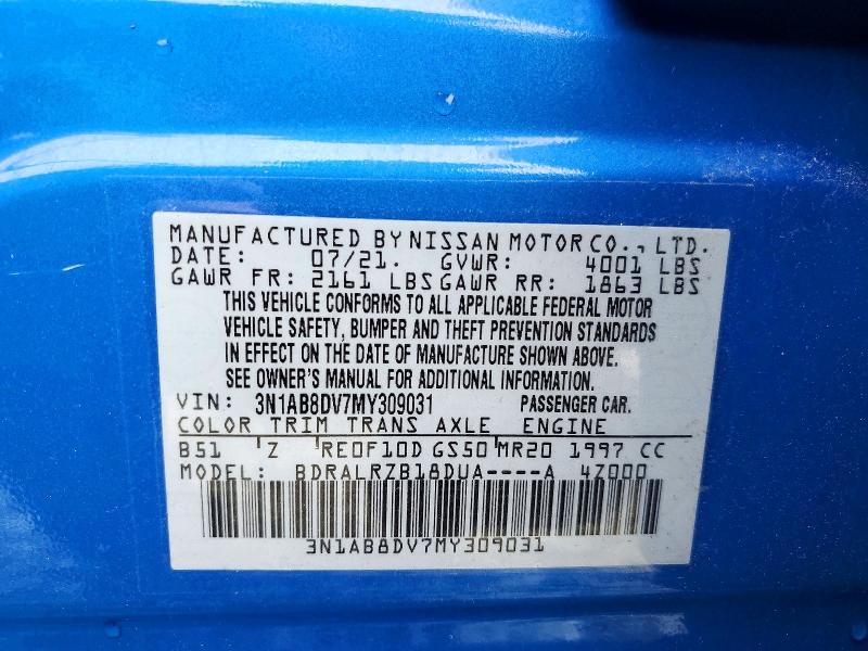 2021 Nissan Sentra მანქანა იყიდება აუქციონზე, vin: 3N1AB8DV7MY309031, აუქციონის ნომერი: 52077056