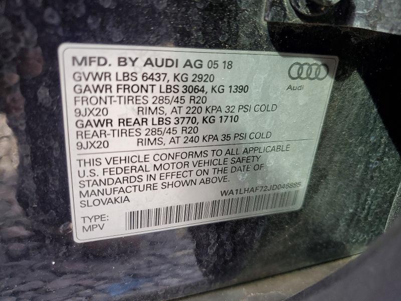 Продажа на аукционе авто 2018 Audi Q7, vin: WA1LHAF72JD046885, номер лота: 46115736