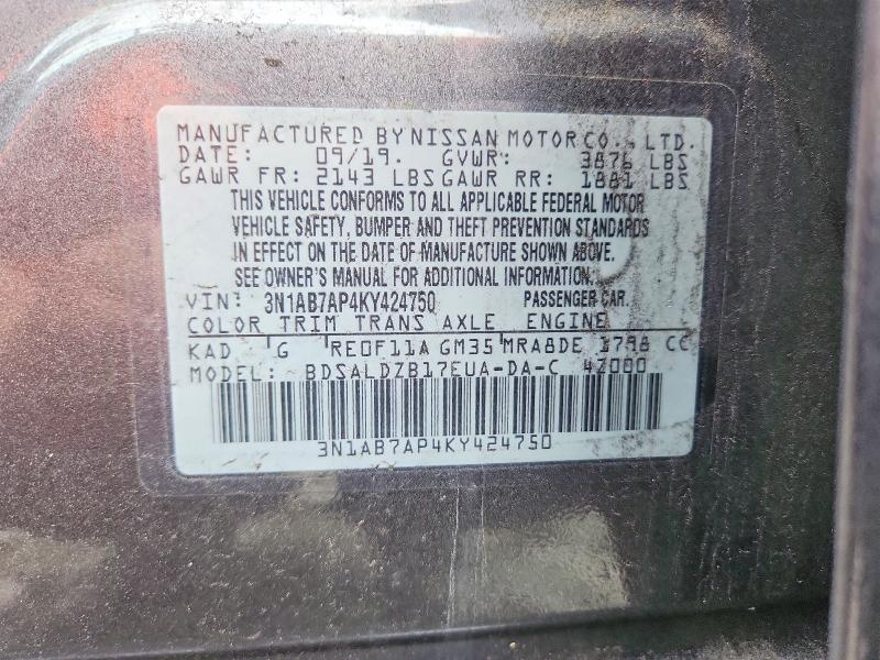 Продаж на аукціоні авто 2019 Nissan Sentra, vin: 3N1AB7AP4KY424750, номер лоту: 51489636