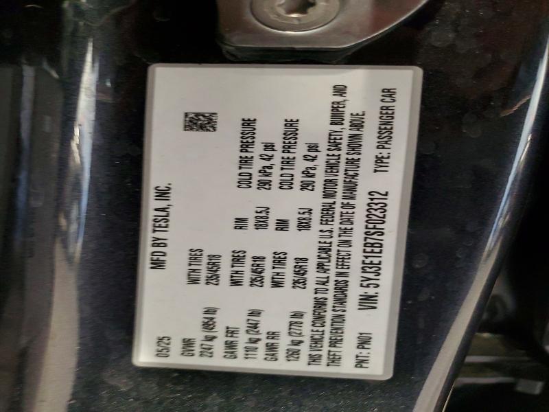 Продаж на аукціоні авто 2025 Tesla Model 3, vin: 5YJ3E1EB7SF023312, номер лоту: 49648206