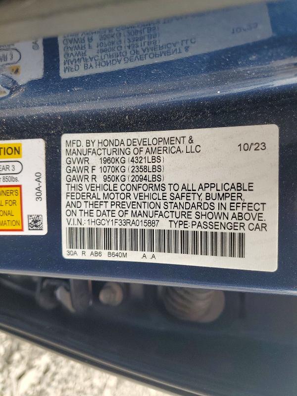 51651446 :رقم المزاد ، 1HGCY1F33RA015887 vin ، 2024 Honda Accord مزاد بيع