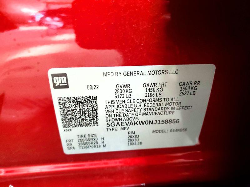 2022 Buick Enclave მანქანა იყიდება აუქციონზე, vin: 5GAEVAKW0NJ158856, აუქციონის ნომერი: 48242496