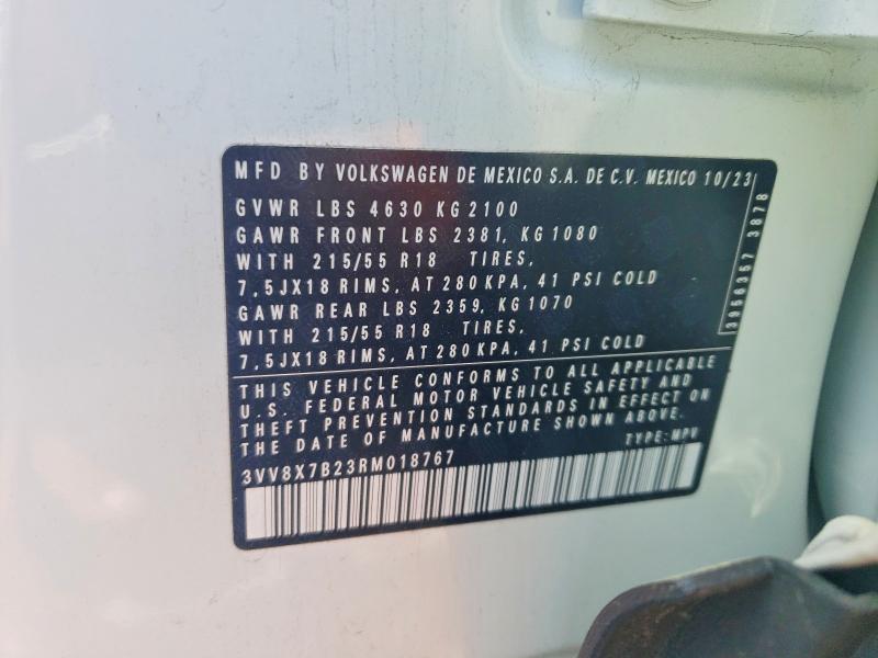 2024 Volkswagen Taos მანქანა იყიდება აუქციონზე, vin: 3VV8X7B23RM018767, აუქციონის ნომერი: 49648346