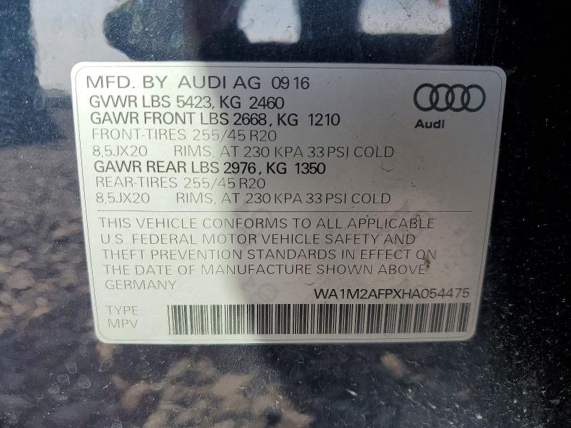 2017 Audi Q5 მანქანა იყიდება აუქციონზე, vin: WA1M2AFPXHA054475, აუქციონის ნომერი: 48587166