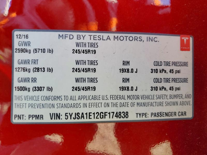 Aukcja sprzedaży 2016 Tesla Model S, vin: 5YJSA1E12GF174838, numer aukcji: 49618006