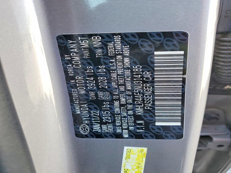 2022 Hyundai Elantra მანქანა იყიდება აუქციონზე, vin: KMHLR4AF5NU314185, აუქციონის ნომერი: 50681646