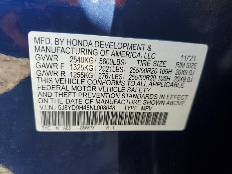 Продажа на аукционе авто 2022 Acura Mdx, vin: 5J8YD9H48NL008048, номер лота: 50512406