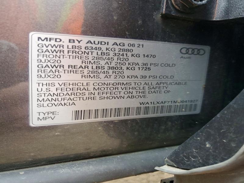 Продаж на аукціоні авто 2021 Audi Q7, vin: WA1LXAF71MD041927, номер лоту: 51199286