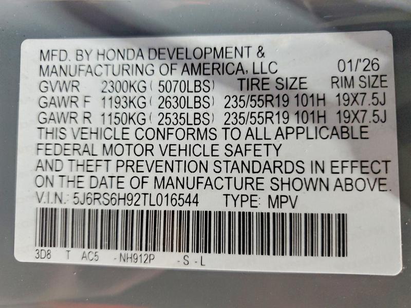 Aukcja sprzedaży 2026 Honda Cr-v, vin: 5J6RS6H92TL016544, numer aukcji: 48943716