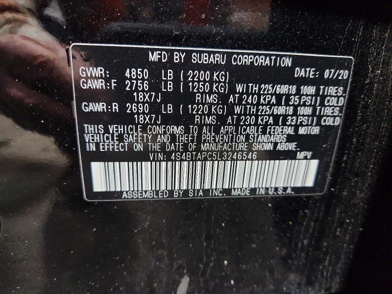 Продаж на аукціоні авто 2020 Subaru Outback, vin: 4S4BTAPC5L3246546, номер лоту: 48116316