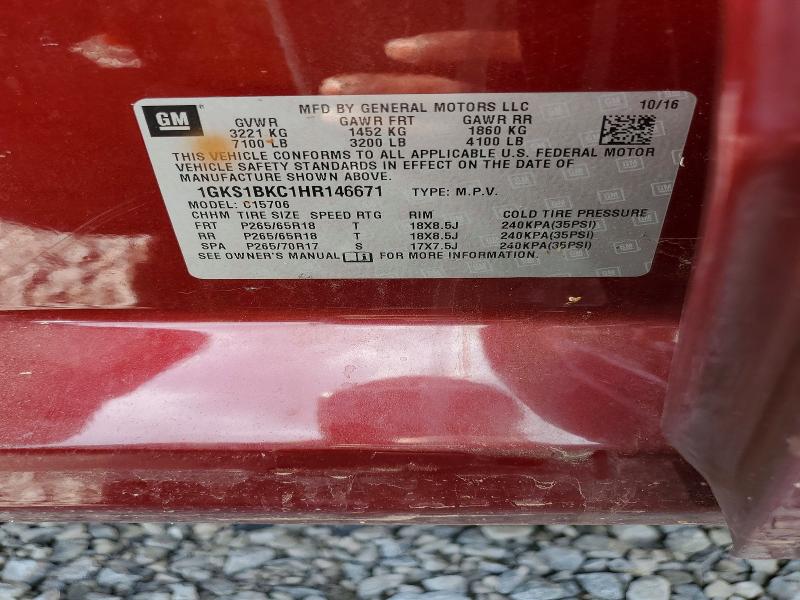 50985176 :رقم المزاد ، 1GKS1BKC1HR146671 vin ، 2017 Gmc Yukon مزاد بيع