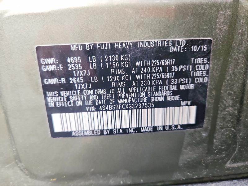 Aukcja sprzedaży 2016 Subaru Outback, vin: 4S4BSBFCXG3237535, numer aukcji: 51647096