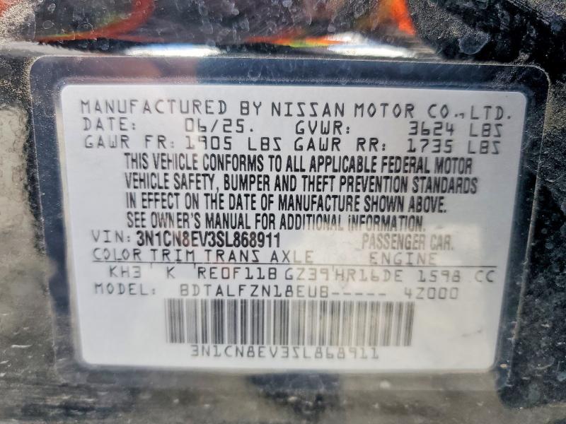 49565416 :رقم المزاد ، 3N1CN8EV3SL868911 vin ، 2025 Nissan Versa مزاد بيع