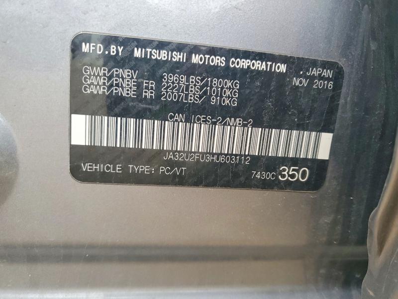 50986786 :رقم المزاد ، JA32U2FU3HU603112 vin ، 2017 Mitsubishi Lancer مزاد بيع