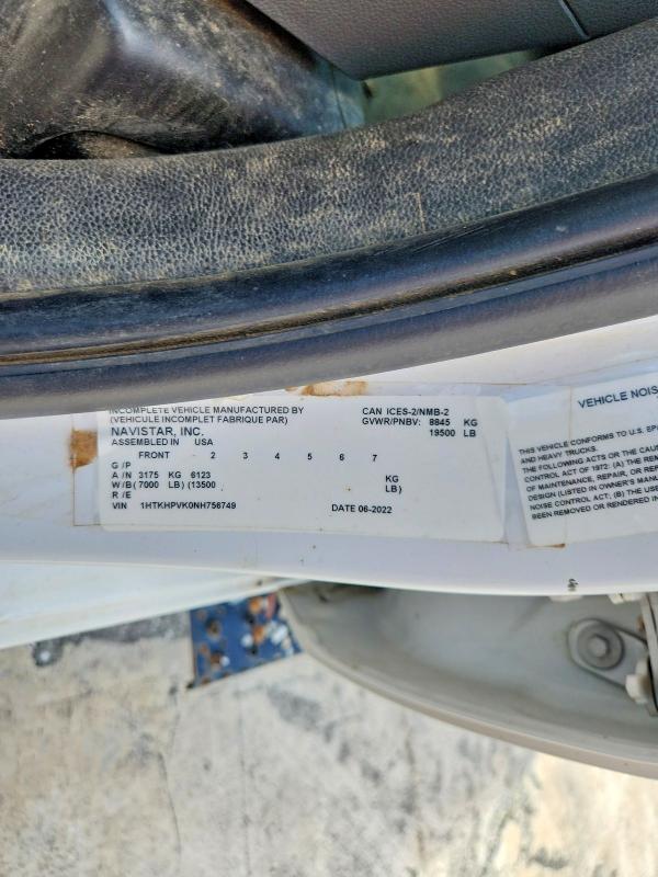 2022 Chev Silverado Medium Duty მანქანა იყიდება აუქციონზე, vin: 1HTKHPVK0NH756749, აუქციონის ნომერი: 50319346