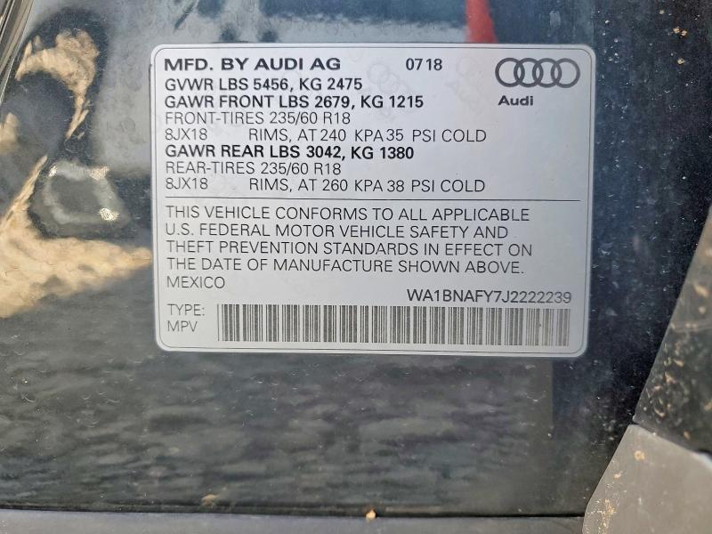 50555826 :رقم المزاد ، WA1BNAFY7J2222239 vin ، 2018 Audi Q5 مزاد بيع