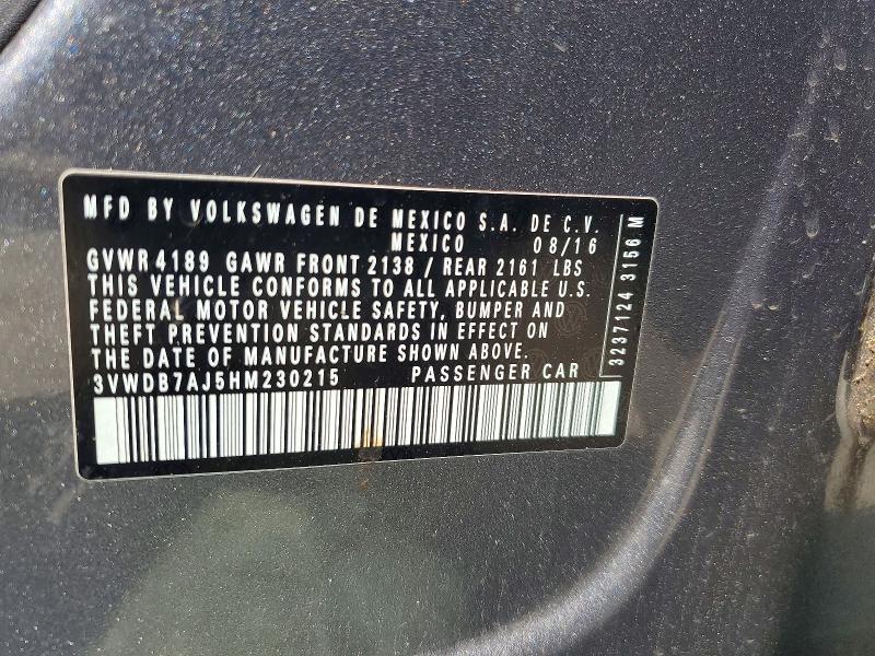 48176436 :رقم المزاد ، 3VWDB7AJ5HM230215 vin ، 2017 Volkswagen Jetta مزاد بيع