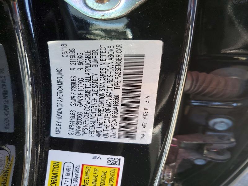 50834636 :رقم المزاد ، 1HGCV1F36JA166560 vin ، 2018 Honda Accord مزاد بيع