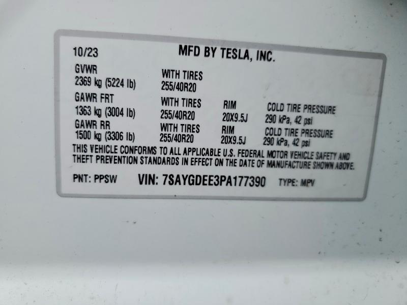 Продажа на аукционе авто 2023 Tesla Model Y, vin: 7SAYGDEE3PA177390, номер лота: 48523176