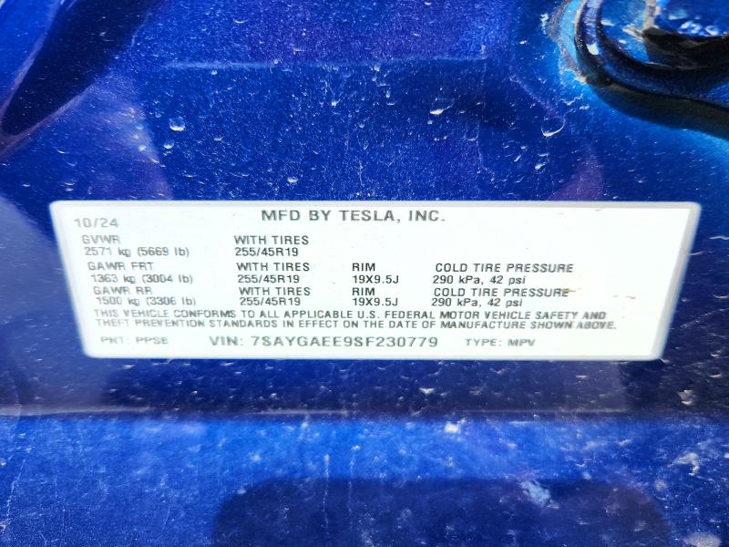Продаж на аукціоні авто 2025 Tesla Model Y, vin: 7SAYGAEE9SF230779, номер лоту: 51452516