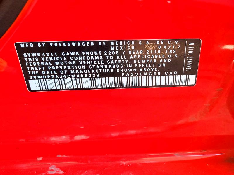 Aukcja sprzedaży 2012 Volkswagen Jetta, vin: 3VWDP7AJ4CM406228, numer aukcji: 50506376
