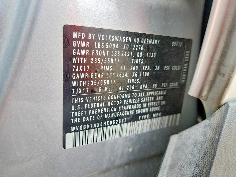 Aukcja sprzedaży 2017 Volkswagen Tiguan, vin: WVGBV7AX6HK052677, numer aukcji: 48873766