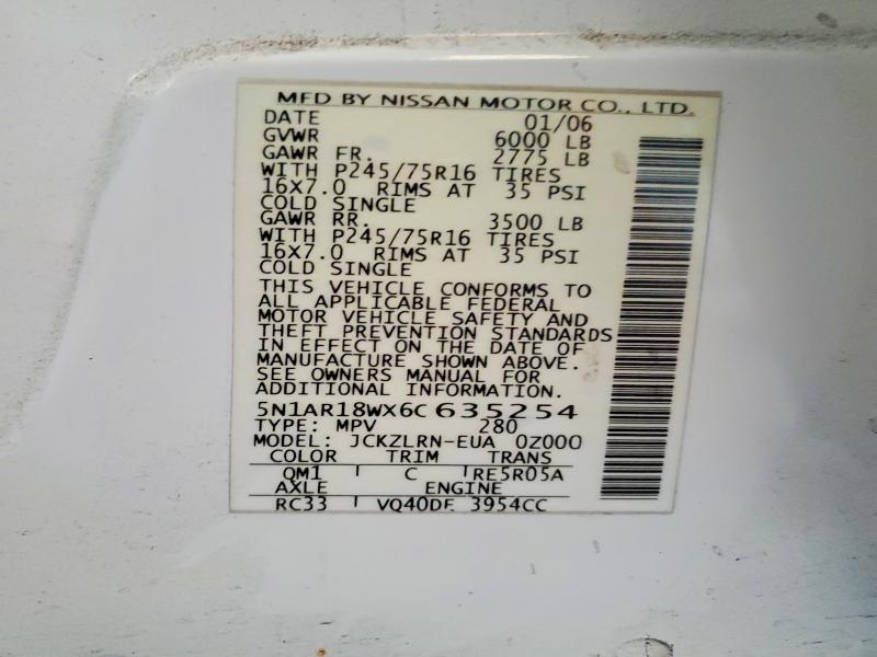 Aukcja sprzedaży 2006 Nissan Pathfinder, vin: 5N1AR18WX6C635254, numer aukcji: 49684066