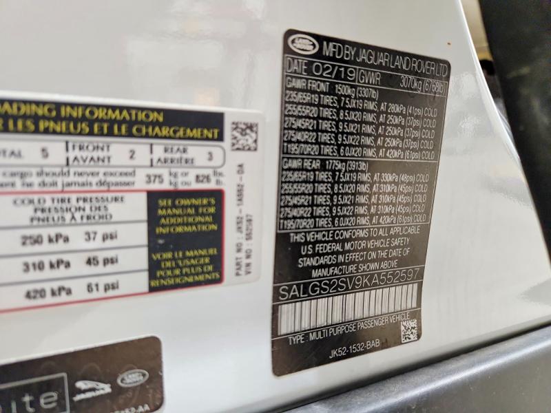 Продажа на аукционе авто 2019 Land Rover Range Rover, vin: SALGS2SV9KA552597, номер лота: 49546166