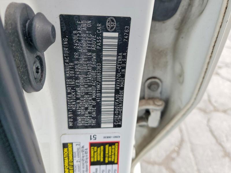 2018 Toyota Camry მანქანა იყიდება აუქციონზე, vin: 4T1B11HK7JU663363, აუქციონის ნომერი: 49599126