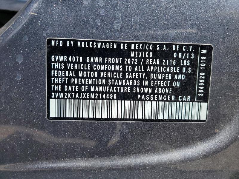 2014 Volkswagen Jetta მანქანა იყიდება აუქციონზე, vin: 3VW2K7AJXEM214496, აუქციონის ნომერი: 52004306