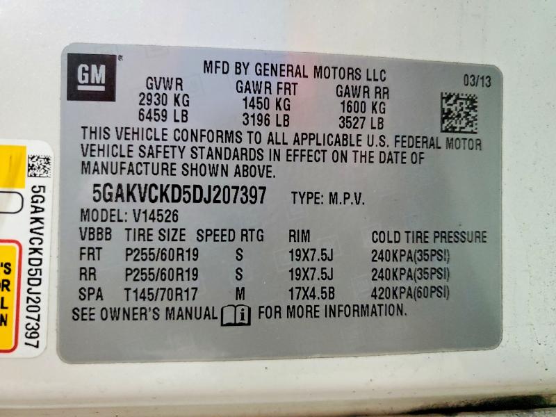 48873396 :رقم المزاد ، 5GAKVCKD5DJ207397 vin ، 2013 Buick Enclave مزاد بيع