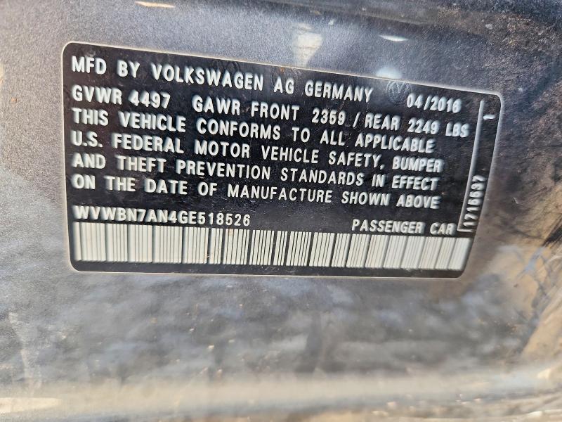 50630316 :رقم المزاد ، WVWBN7AN4GE518526 vin ، 2016 Volkswagen Cc مزاد بيع
