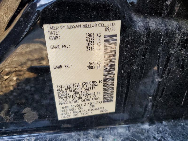 Aukcja sprzedaży 2020 Nissan Altima, vin: 1N4BL4CV0LC278520, numer aukcji: 48979176