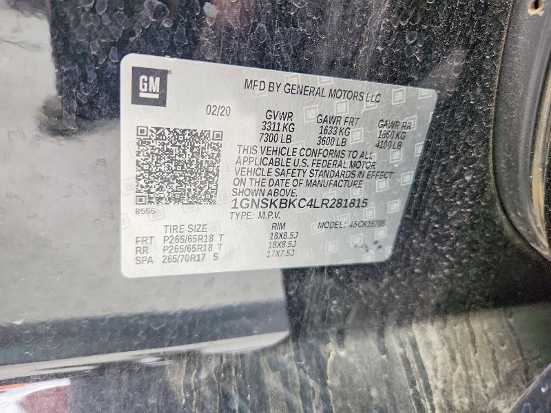 2020 Chevrolet Tahoe მანქანა იყიდება აუქციონზე, vin: 1GNSKBKC4LR281815, აუქციონის ნომერი: 48473076