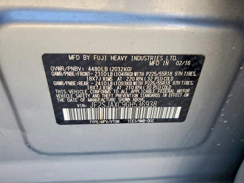 Продаж на аукціоні авто 2016 Subaru Forester, vin: JF2SJAXC9GH536938, номер лоту: 49614776