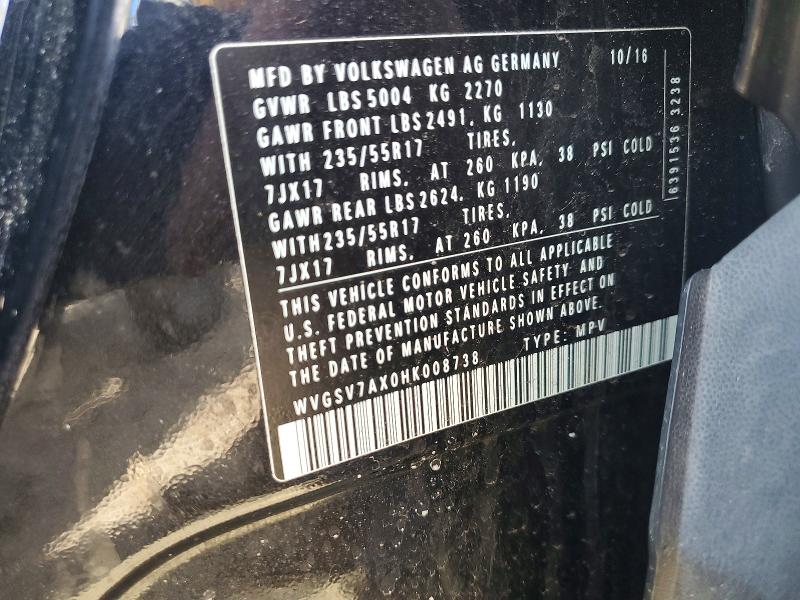 Продаж на аукціоні авто 2017 Volkswagen Tiguan, vin: WVGSV7AX0HK008738, номер лоту: 49781666